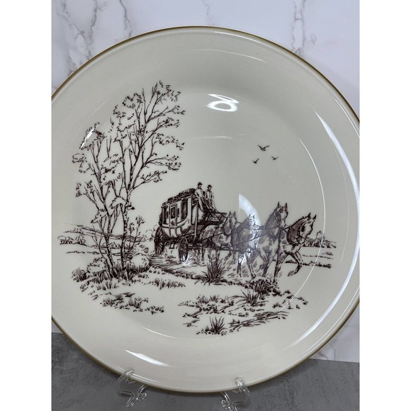Lenox USA Special 12.5" Stagecoach Scene Chop Plate Serving Platter Gold Trim - Picture 6 of 9